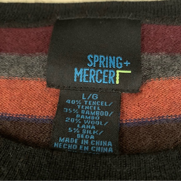 Men’s Striped Crewneck Wool Blend Sweater | Spring + Mercer | Size Large - Picture 3 of 4
